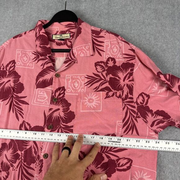 Tommy Bahama Shirt Mens L 100% Silk S/S Tropical Pink Button Up Floral‎ Hawaiian - Picture 3 of 6